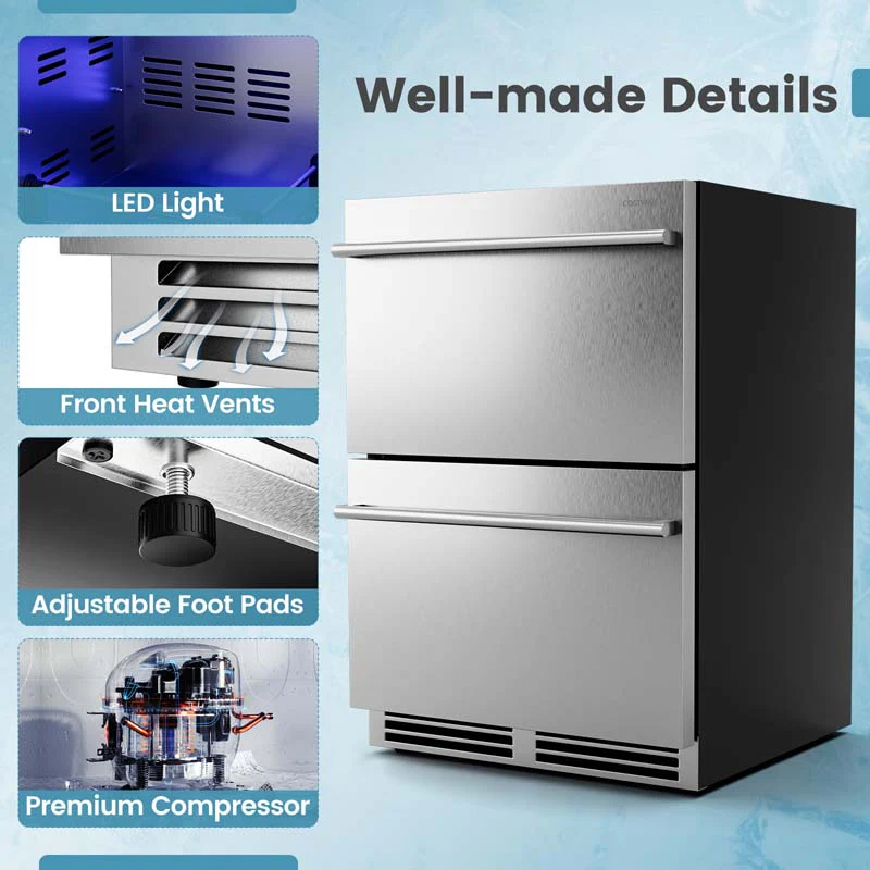 Eletriclife 24 Inch Under Counter Dual Drawer Fridge with 37 H-64 H Temperature Range