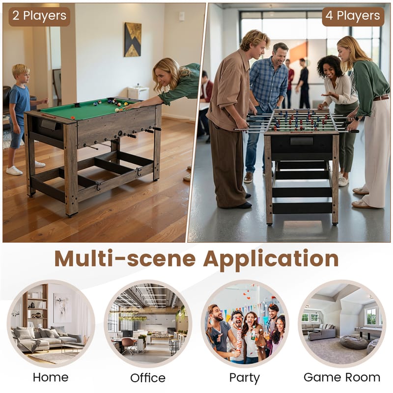 Eletriclife 2-in-1 48" Swivel Multi Game Table Foosball & Billiards Combo Indoor Arcade for Kids & Adults