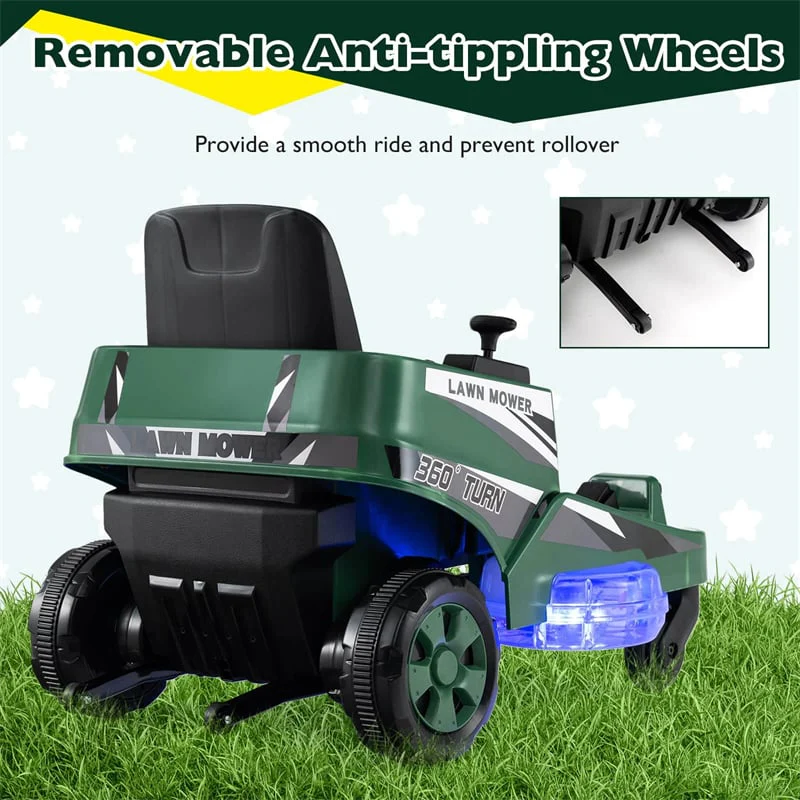 Eletriclife 12V Kids Ride-On Lawn Mower with 360   Twist & Turn, Dual Control Sticks, LED Lights for Toddlers Aged 3-8