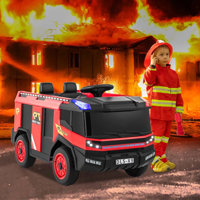 Eletriclife 12V Kids Ride on Fire Truck 2-Seater with Remote Control and Water Gun