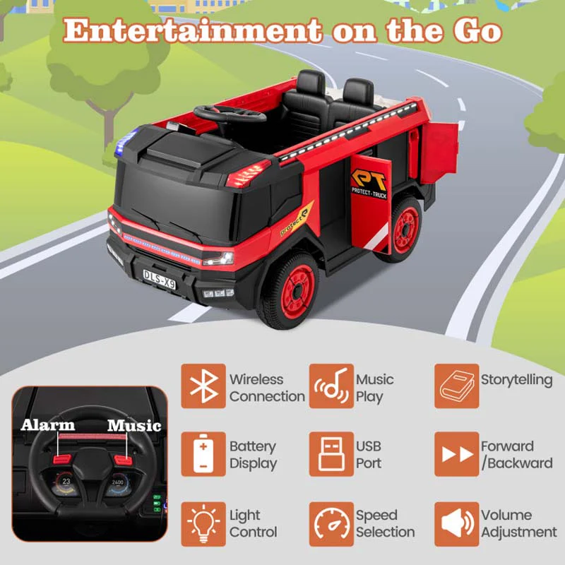 Eletriclife 12V Kids Ride on Fire Truck 2-Seater with Remote Control and Water Gun