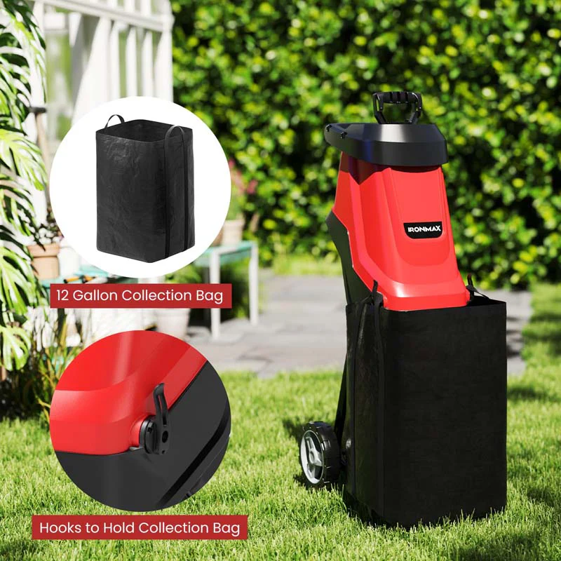 Eletriclife 15-AMP Electric Wood Chipper and Shredder Leaf Mulcher with Wheels