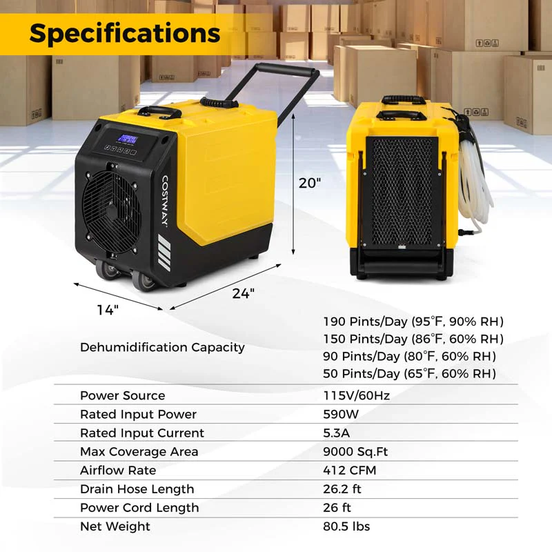 Eletriclife 190 PPD Commercial Dehumidifier with Pump and 2 Wheels