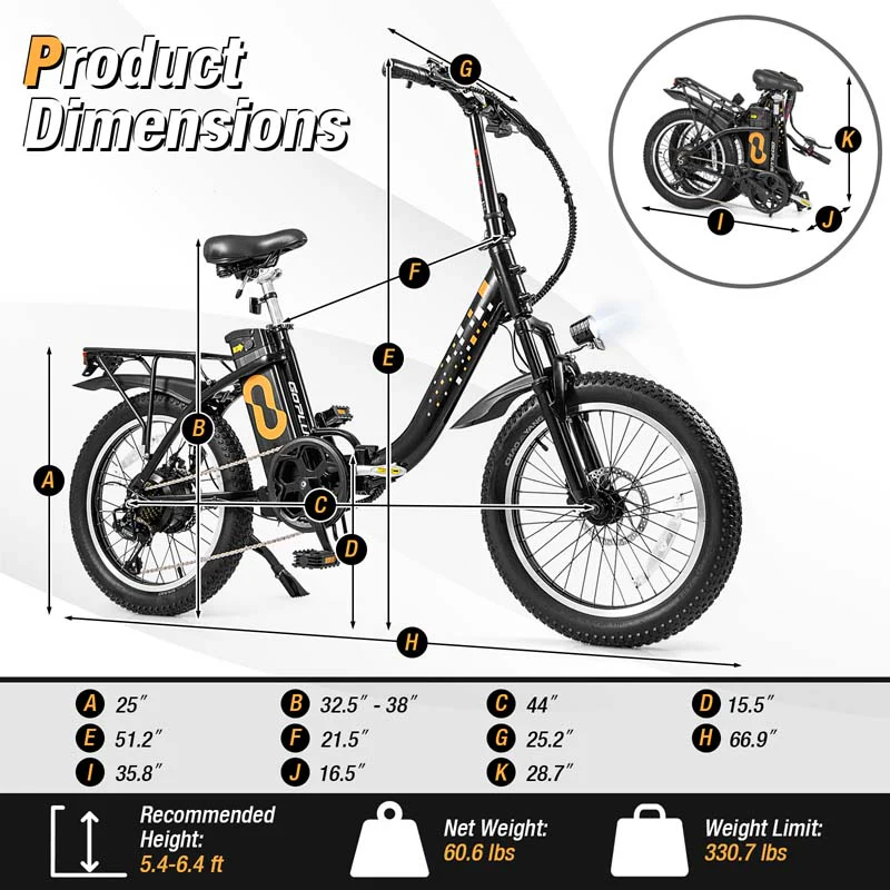 Eletriclife Folding Electric Bicycle for Adults with 20-Inch Fat Tires Snow E-Bike