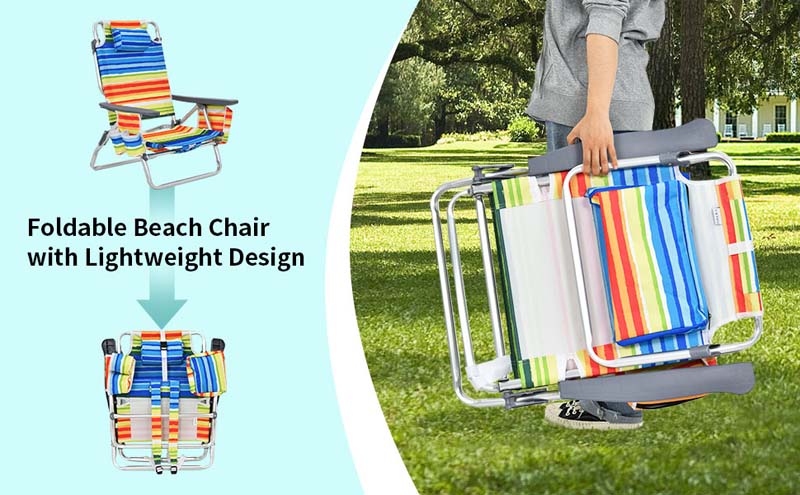 Eletriclife 2 Pcs Folding Backpack 5-Position Beach Chair with Pillow