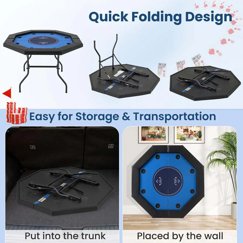 Eletriclife 48 Inches Foldable Poker Table with Padded Rails and Cup Holders