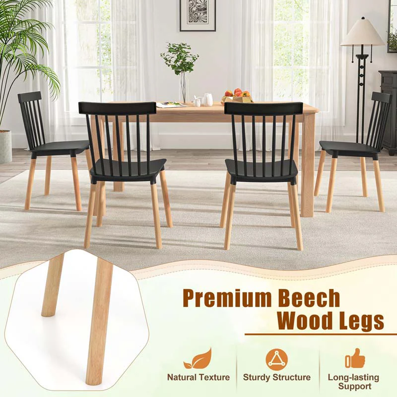 Eletriclife Set of 4 Windsor Dining Chairs with Spindle Backs and Curved Seats