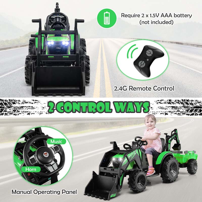 Eletriclife 3-in-1 Kids Ride On Excavator Bulldozer 12V Electric Tractor with Trailer