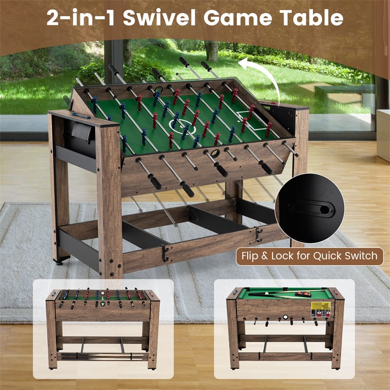 Eletriclife 2-in-1 48" Swivel Multi Game Table Foosball & Billiards Combo Indoor Arcade for Kids & Adults