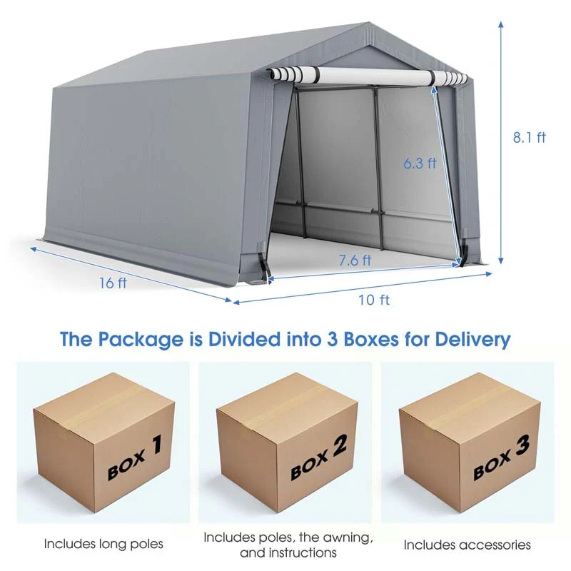 Eletriclife 10 x 16 Feet Portable Heavy Duty Carport Canopy Garage with Doors