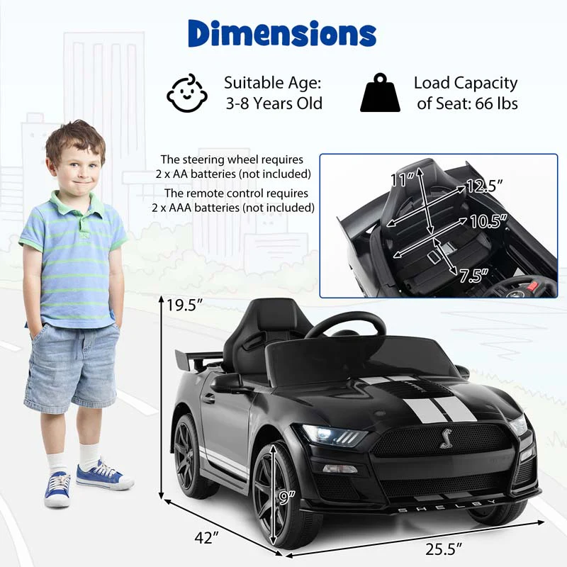 Eletriclife 12V Licensed Ford Mustang Shelby GT500 Kids Ride on Car with Remote Control