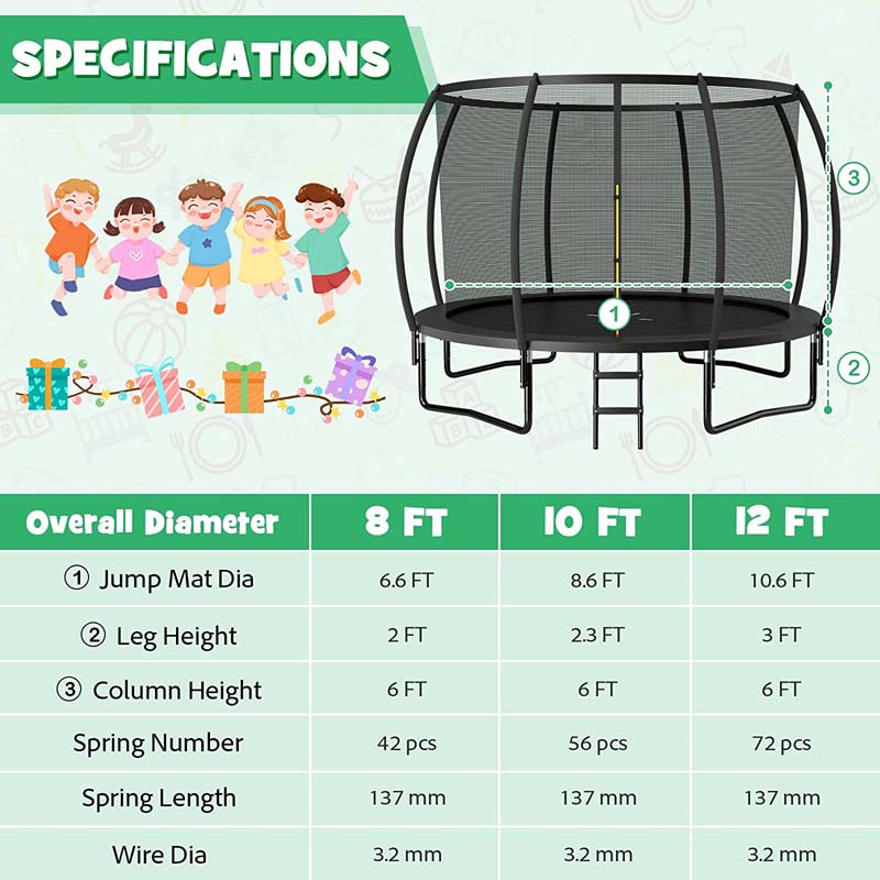 Eletriclife 12FT Recreational Trampoline with Ladder Enclosure Net Safety Pad