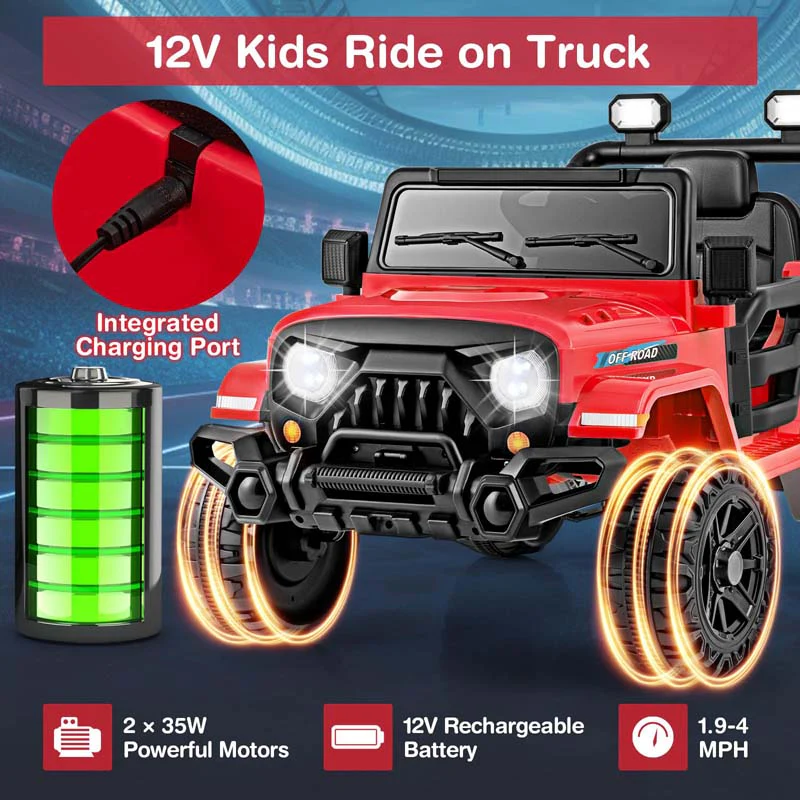 Eletriclife 12V Kids Ride on Truck Car with Remote Control Threaded Wheels