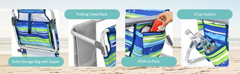 Eletriclife 2 Pcs Folding Backpack 5-Position Beach Chair with Pillow