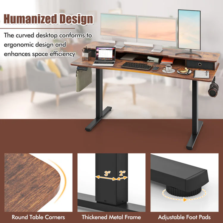 Eletriclife 63 Inch x 24 Inch Electric Standing Desk with 2 Drawers