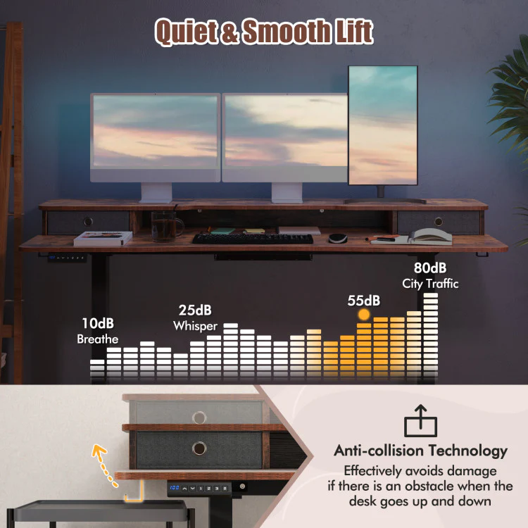 Eletriclife 63 Inch x 24 Inch Electric Standing Desk with 2 Drawers