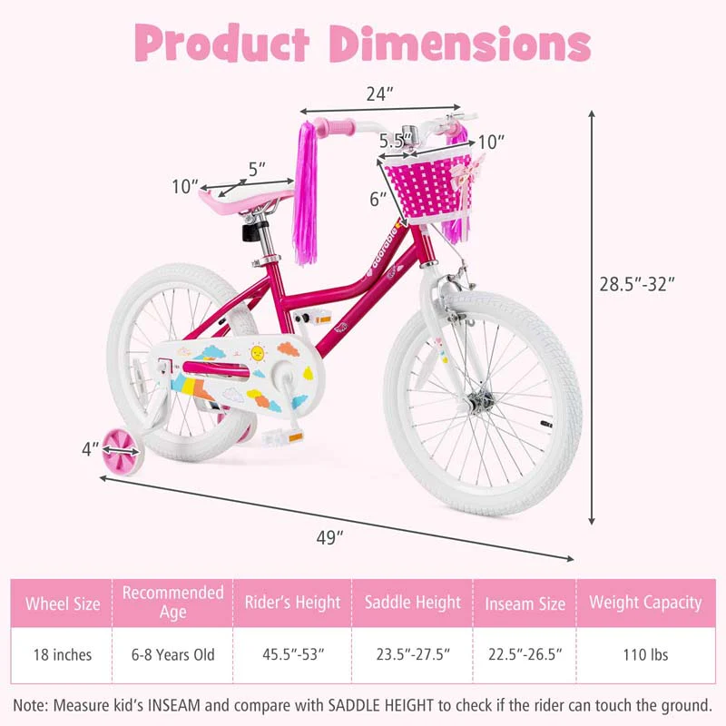 Eletriclife Kids Bicycle 18 Inch with Training Wheels for 6-8 Years Old