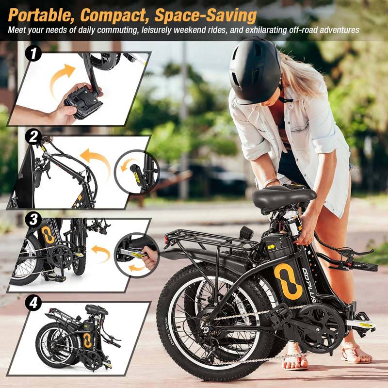 Eletriclife Folding Electric Bicycle for Adults with 20-Inch Fat Tires Snow E-Bike