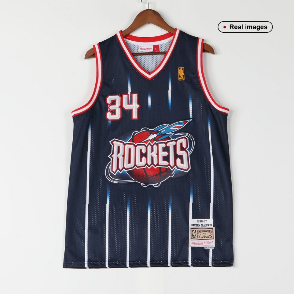 Men's Houston Rockets Hakeem Olajuwon Throwback Navy 1996-97 Hardwood Classics Swingman Jersey