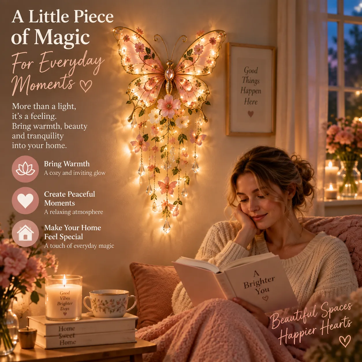 Glowing butterfly floral wall light