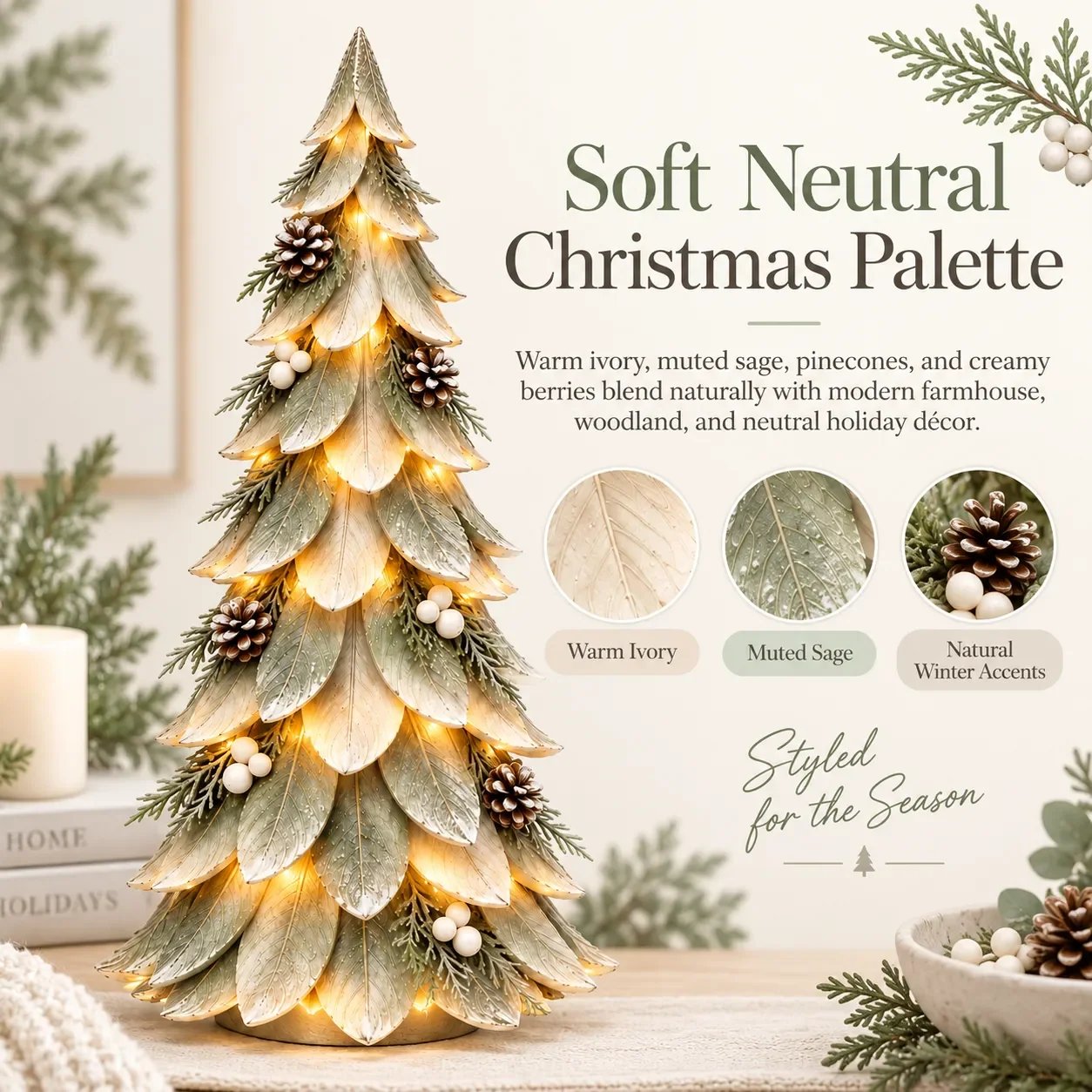 Soft ivory and sage Christmas color palette