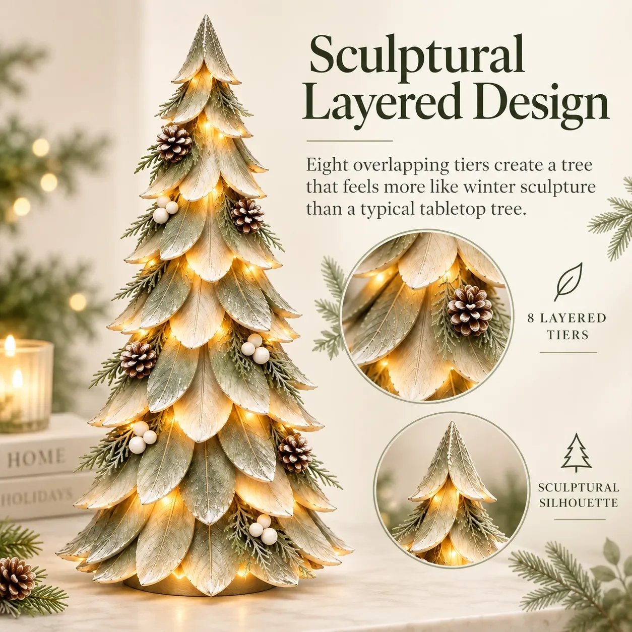 Eight tier sculptural layered leaf design