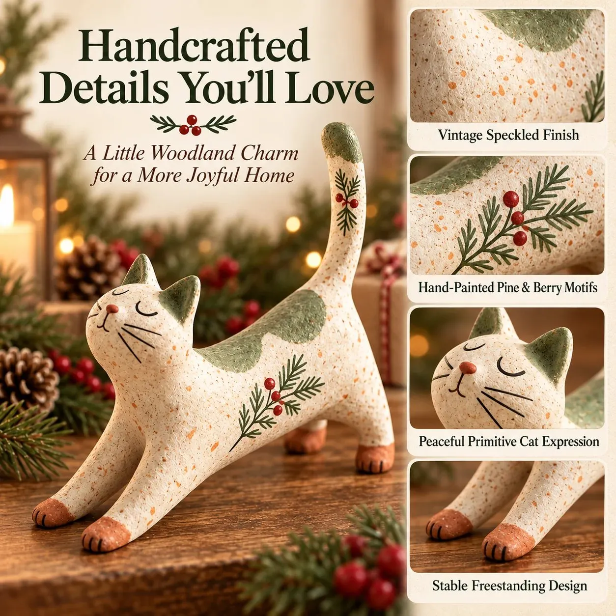 Charming woodland cat figurine