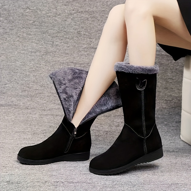 Women’s Winter Comfort Boots – Mid-Calf, Flat Anti-Slip Sole with Soft Fleece Interior