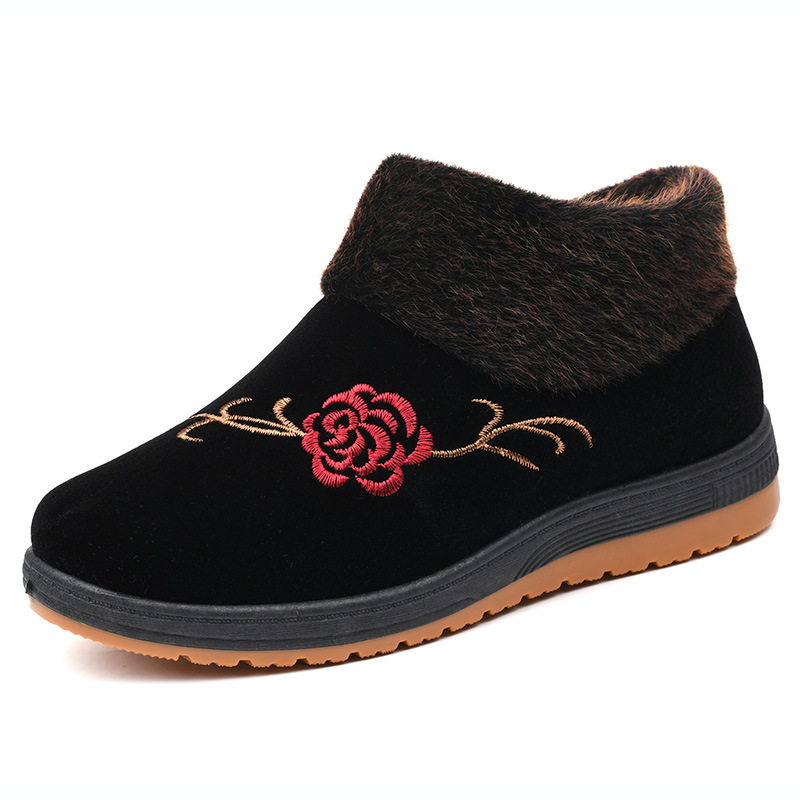 Elegant Floral Warm Boots for Women – Cozy Plush Lining, Non-Slip Sole