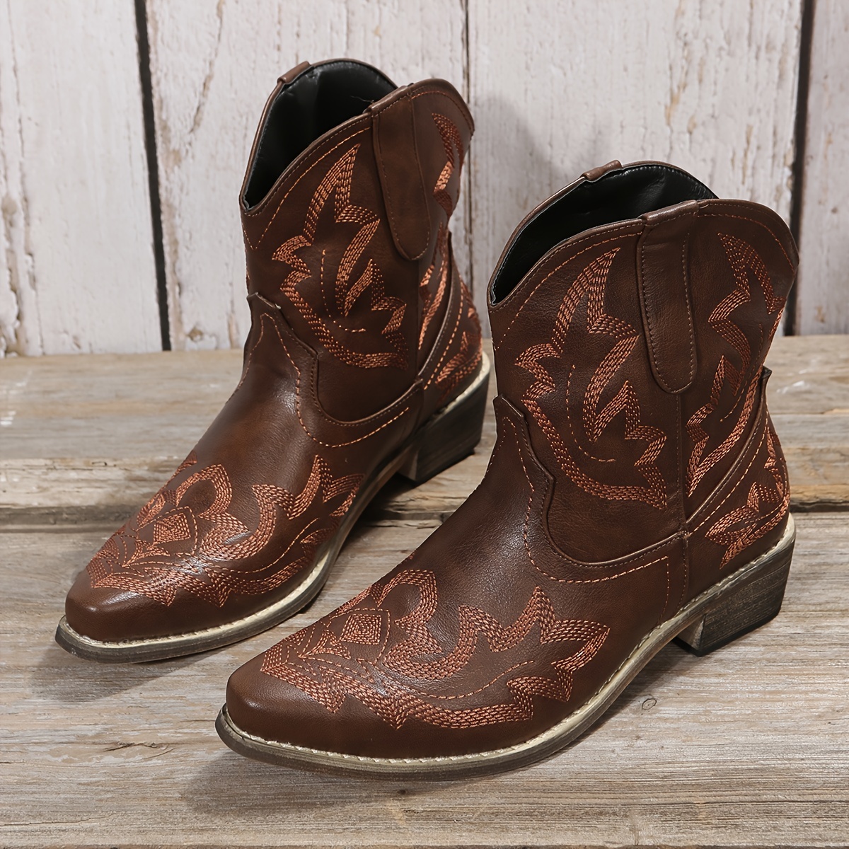 Women’s Western Embroidery Mid-Heel Ankle Boots