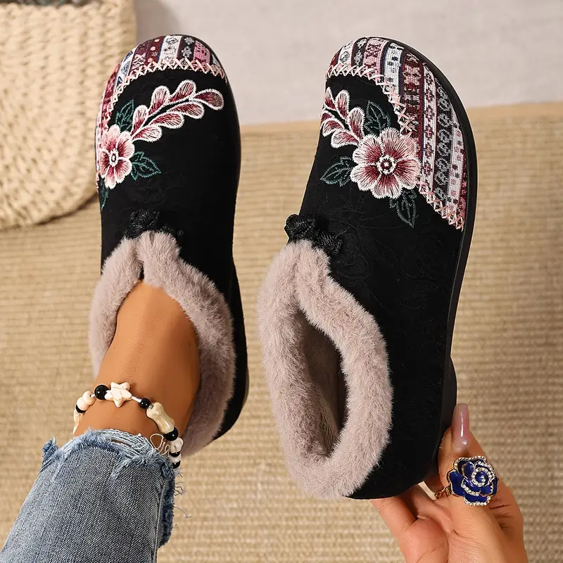 Women’s Warm Floral Winter Ankle Boots – Cozy, Lightweight & Non-Slip Everyday Shoes