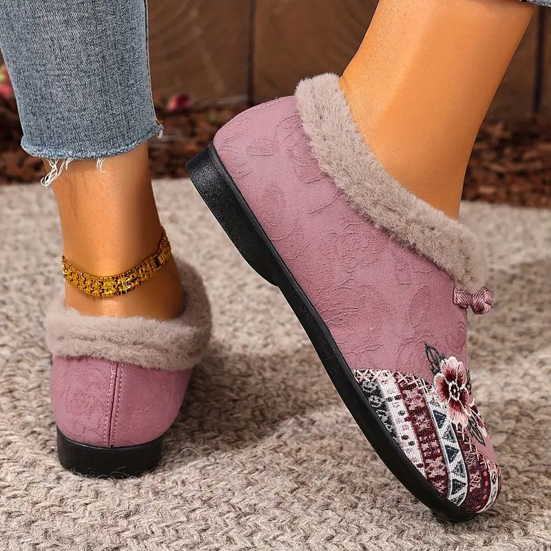Women’s Warm Floral Winter Ankle Boots – Cozy, Lightweight & Non-Slip Everyday Shoes