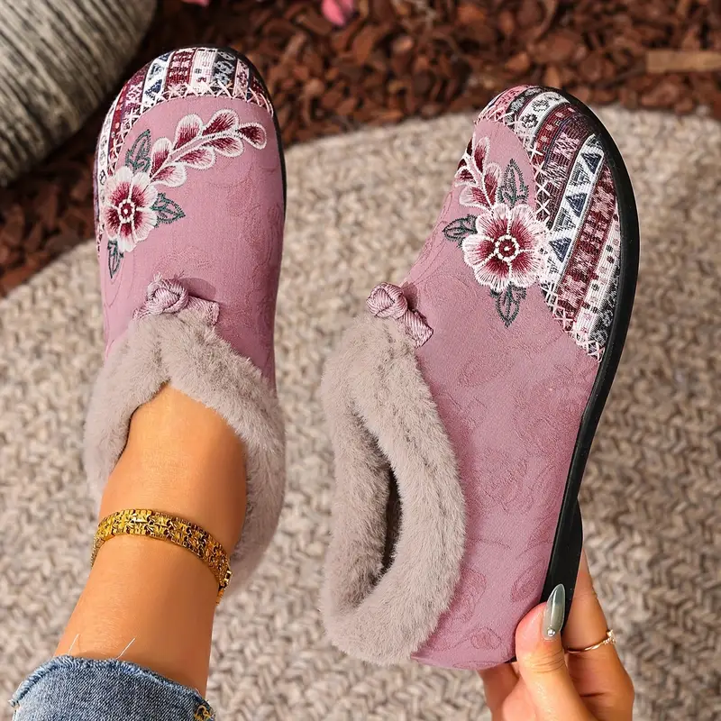 Women’s Warm Floral Winter Ankle Boots – Cozy, Lightweight & Non-Slip Everyday Shoes