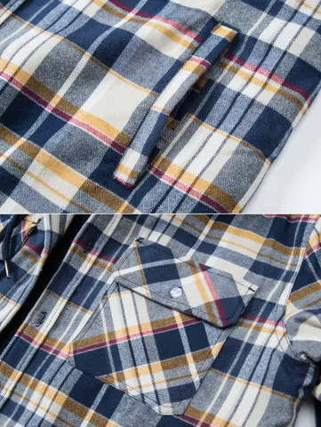 Men's Flannel Shirt Jacket with Removable Hood 5 Pockets Plaid Quilted Lined Winter Coats Thick Hoodie Outwear