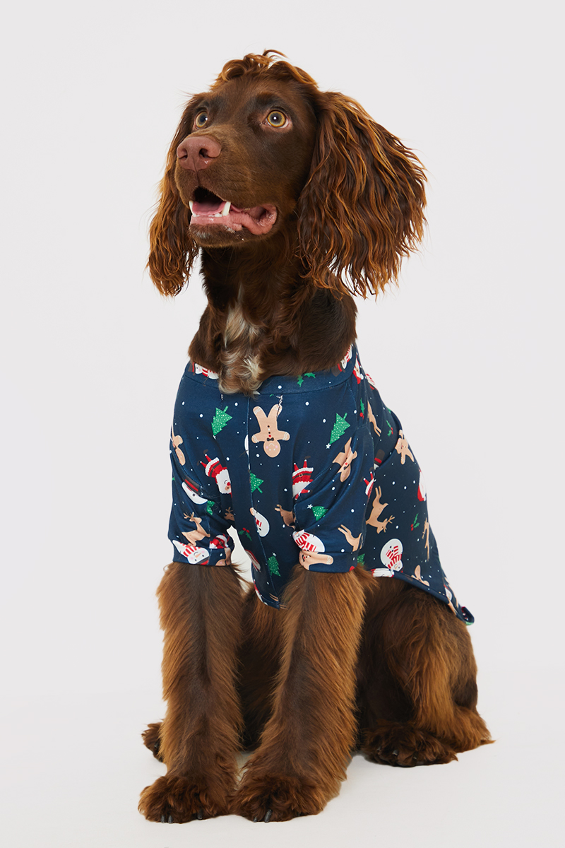 Santa/Gingerbread Man Print Matching Dog PJ