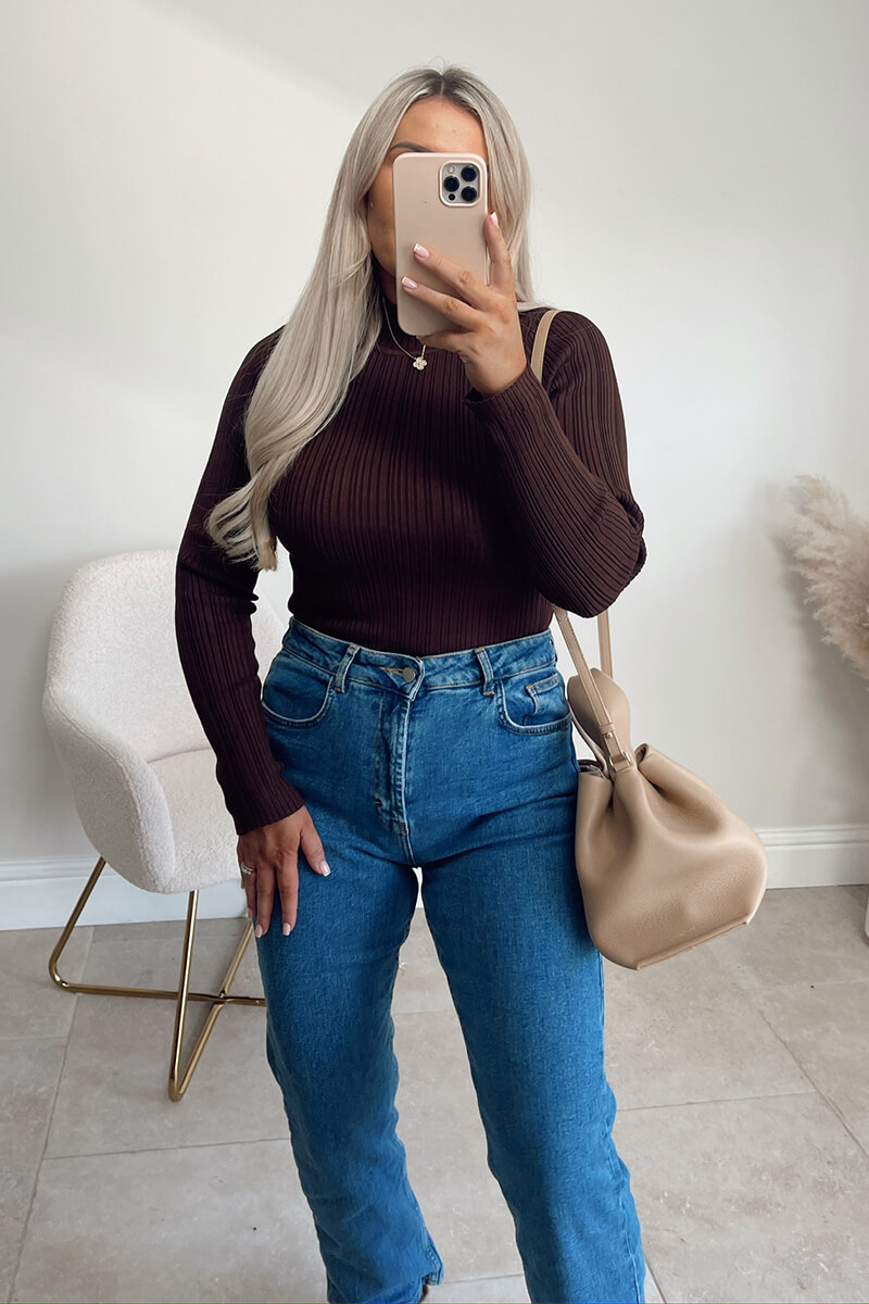 High Neck Variegated Rib Knit Top