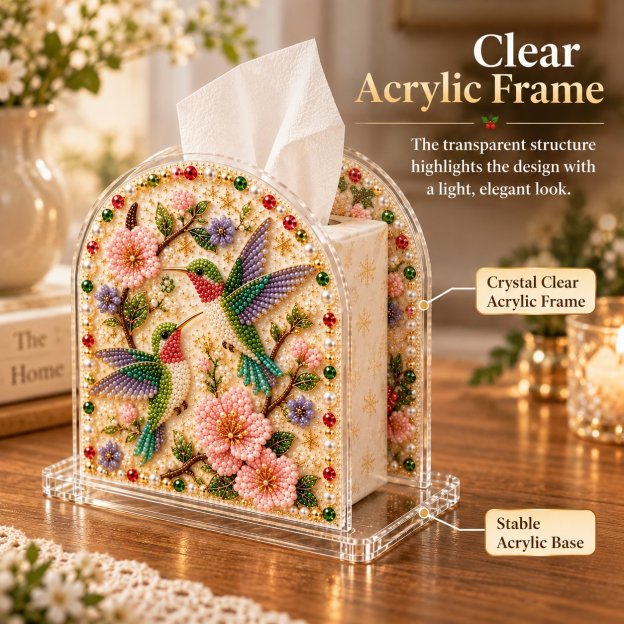 DIY Tissue Box Holder with Bead Mosaic Decor – Transparent Decorative Box with Patterned Design