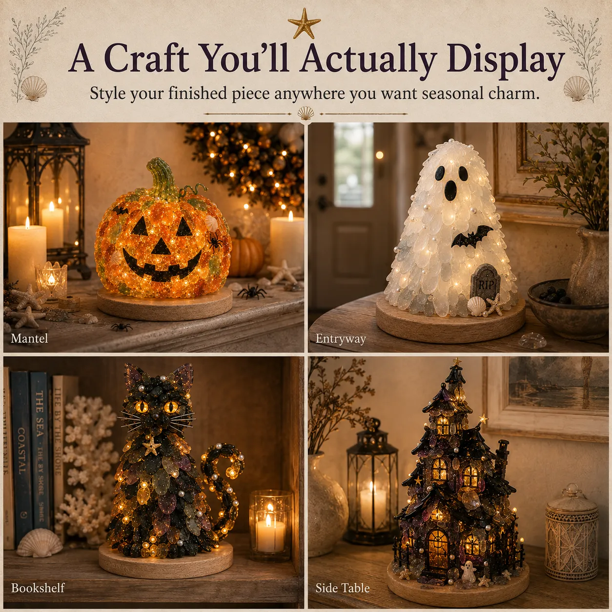 ⏳ Last Day 49% OFF – 🎃 Beginner-Friendly DIY Lighted Sea Glass Halloween Character Kit Collection