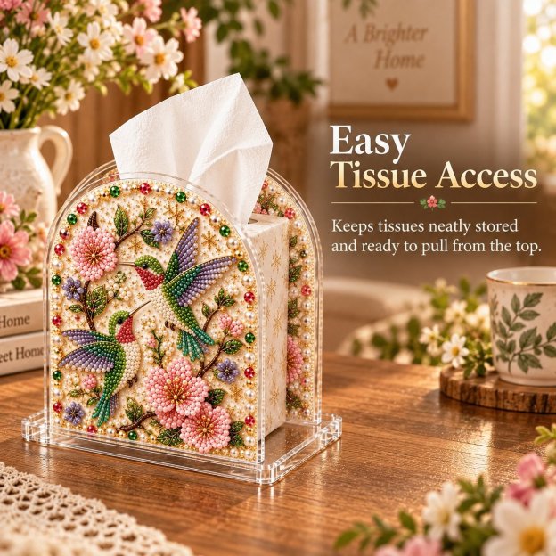 DIY Tissue Box Holder with Bead Mosaic Decor – Transparent Decorative Box with Patterned Design