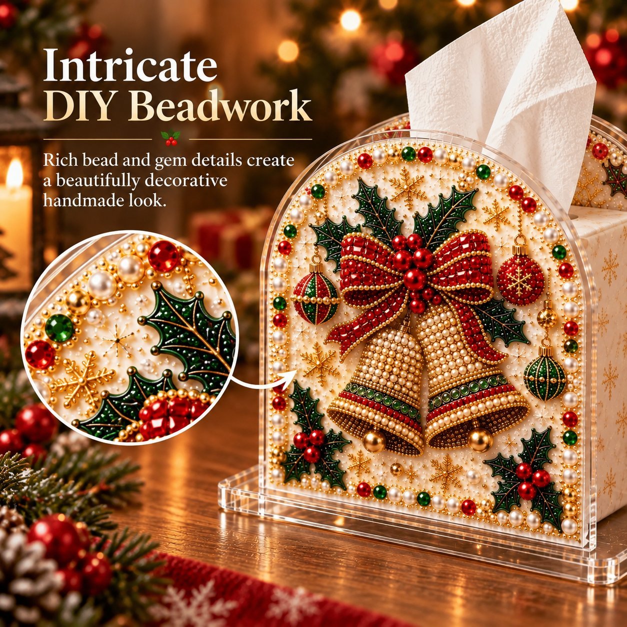 DIY Tissue Box Holder with Bead Mosaic Decor – Transparent Decorative Box with Patterned Design
