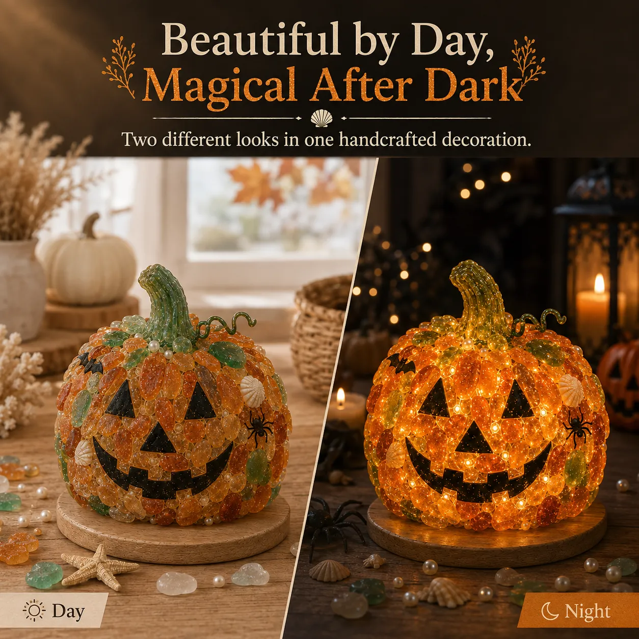 ⏳ Last Day 49% OFF – 🎃 Beginner-Friendly DIY Lighted Sea Glass Halloween Character Kit Collection