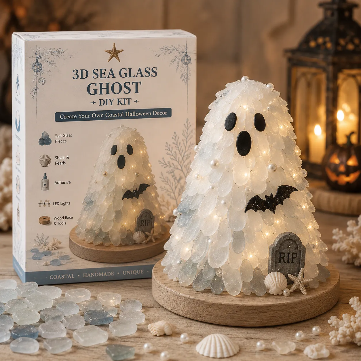 ⏳ Last Day 49% OFF – 🎃 Beginner-Friendly DIY Lighted Sea Glass Halloween Character Kit Collection