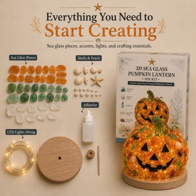 ⏳ Last Day 49% OFF – 🎃 Beginner-Friendly DIY Lighted Sea Glass Halloween Character Kit Collection