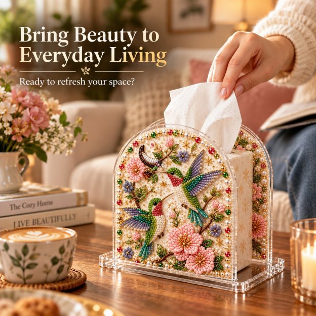DIY Tissue Box Holder with Bead Mosaic Decor – Transparent Decorative Box with Patterned Design
