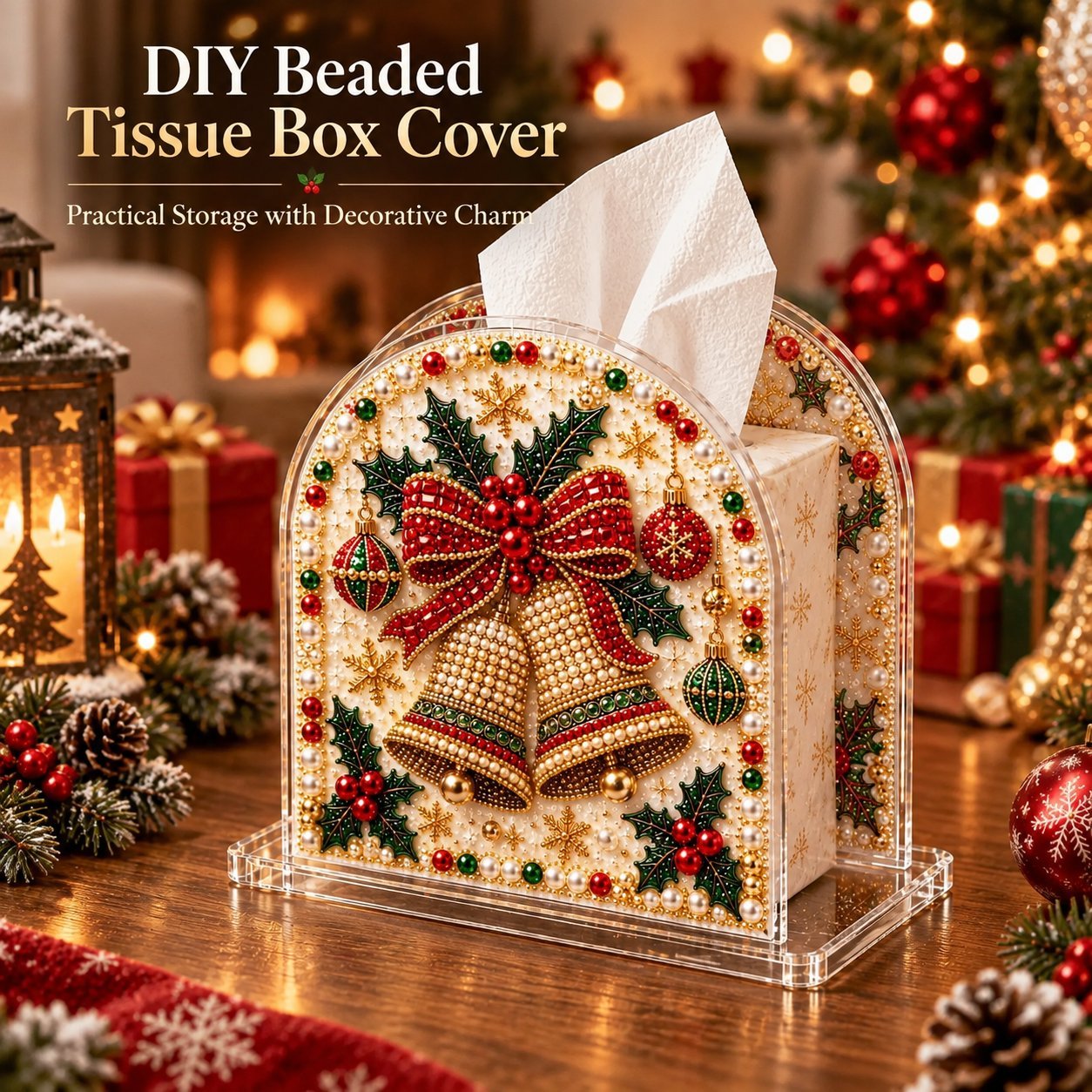 DIY Tissue Box Holder with Bead Mosaic Decor – Transparent Decorative Box with Patterned Design