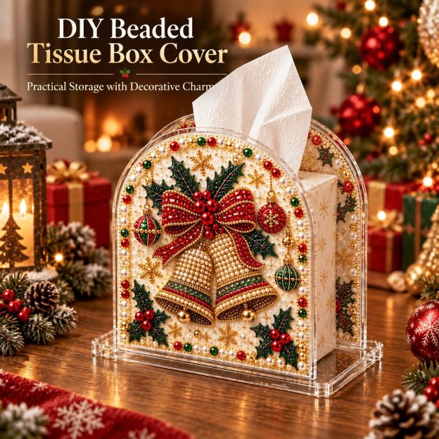 DIY Tissue Box Holder with Bead Mosaic Decor – Transparent Decorative Box with Patterned Design