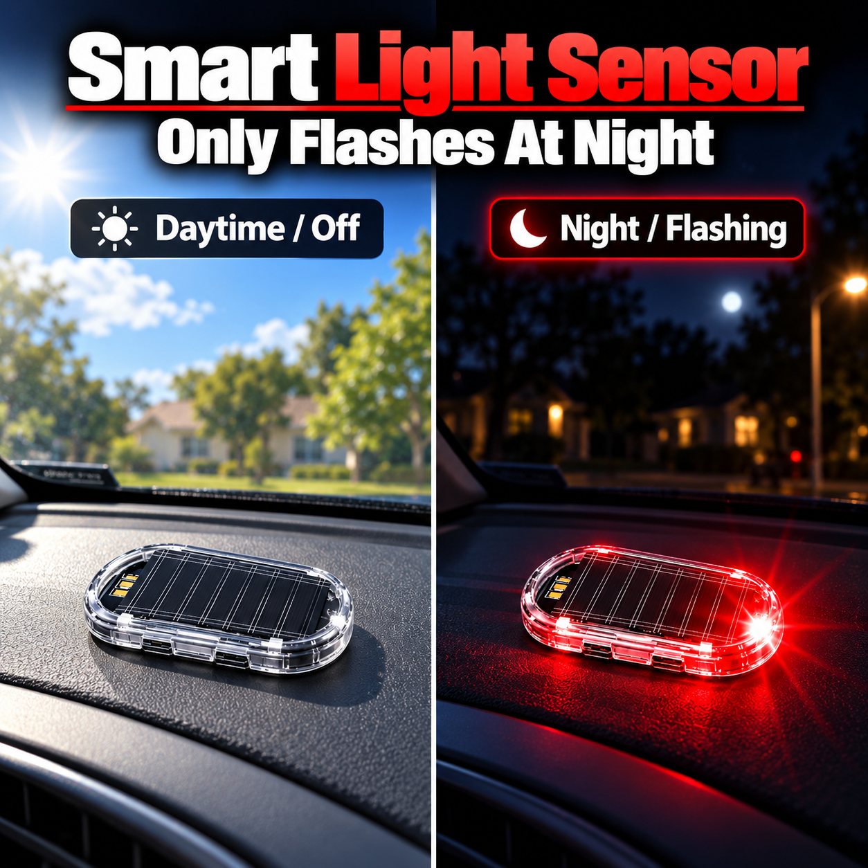 🚨 Solar-Powered Fake Car Alarm LED – Flashing Deterrent Light, No Wiring