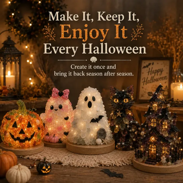 ⏳ Last Day 49% OFF – 🎃 Beginner-Friendly DIY Lighted Sea Glass Halloween Character Kit Collection