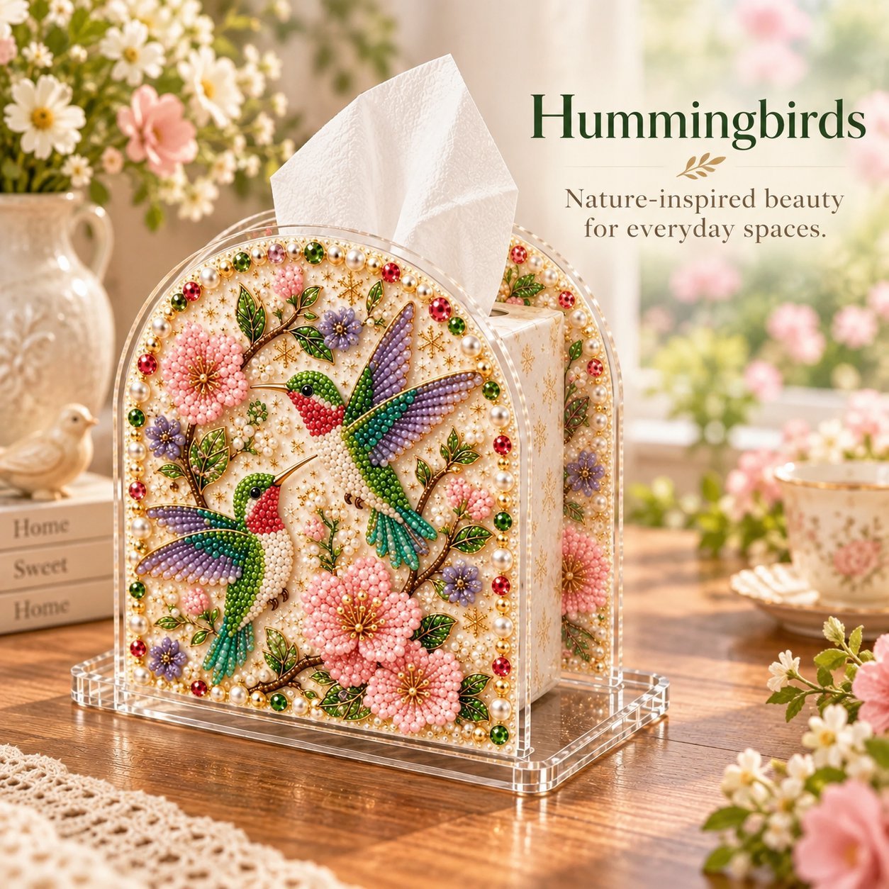 DIY Tissue Box Holder with Bead Mosaic Decor – Transparent Decorative Box with Patterned Design