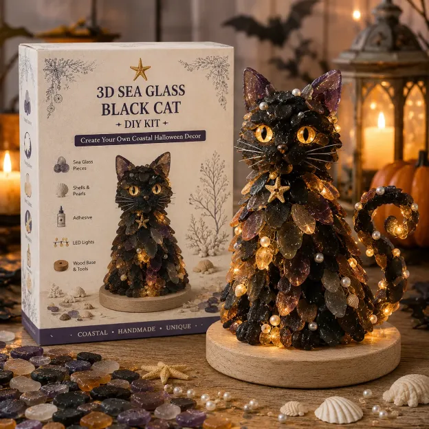 ⏳ Last Day 49% OFF – 🎃 Beginner-Friendly DIY Lighted Sea Glass Halloween Character Kit Collection